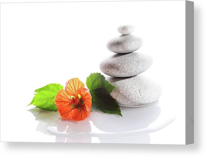 Tranquility Canvas Print featuring the photograph Balanced Stones And Red Flower #1 by Gm Stock Films