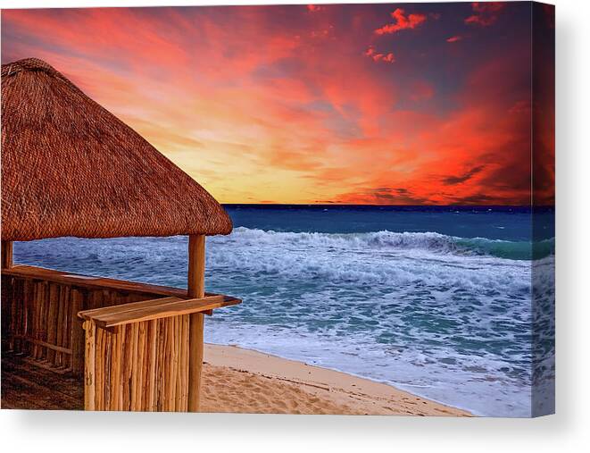 Outdoors Canvas Print featuring the photograph Beach Hut and Stormy Sea #1 by Darryl Brooks