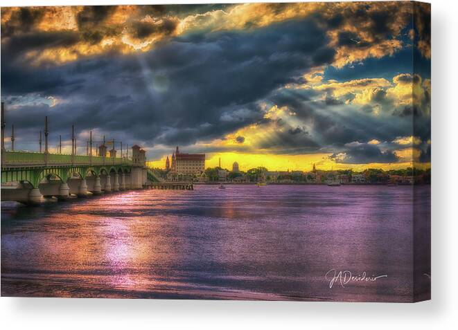 St. Augustine Canvas Print featuring the photograph Bridge of Lions Sunset #1 by Joseph Desiderio