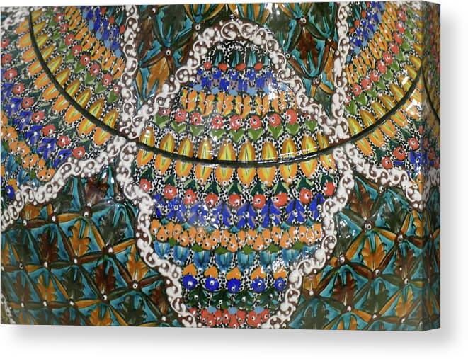 Avanos Canvas Print featuring the photograph Brightly colored porcelain art items #1 by Steve Estvanik