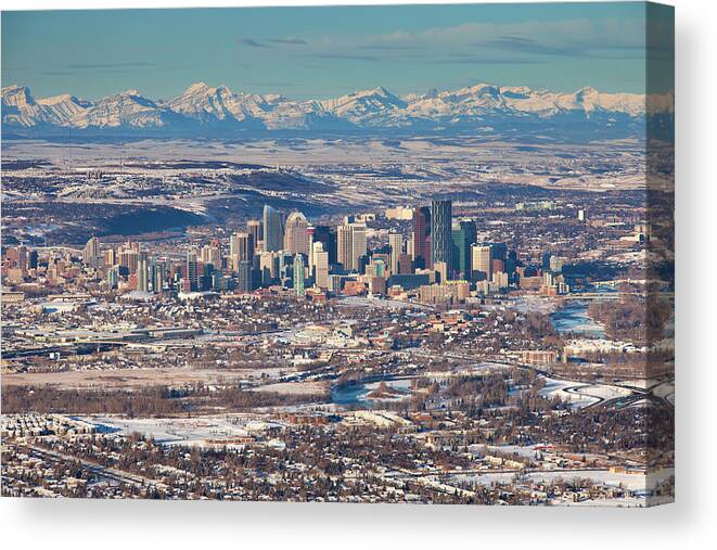 Built Structure Canvas Print featuring the photograph Calgary Skyline #1 by Dan prat