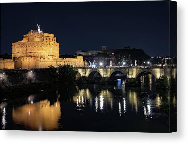 Italy Canvas Print featuring the photograph Castel Sant Angelo by night #1 by Robert Grac