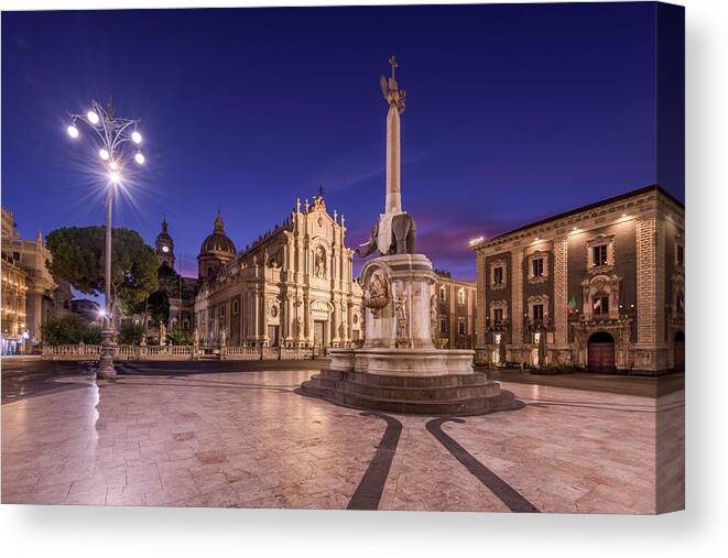 Landscape Canvas Print featuring the photograph Catania, Sicily, Italy From Piazza Del #1 by Sean Pavone