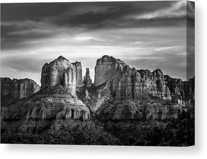 Cathedral Rock Canvas Print featuring the photograph Cathedral Rock in Black and White #2 by Mindy Musick King