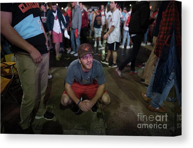 Facial Expression Canvas Print featuring the photograph Cleveland Indians Fans Gather To The #1 by Justin Merriman