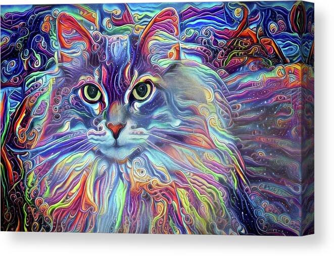 Long Haired Cat Canvas Print featuring the digital art Colorful Long Haired Cat Art by Peggy Collins