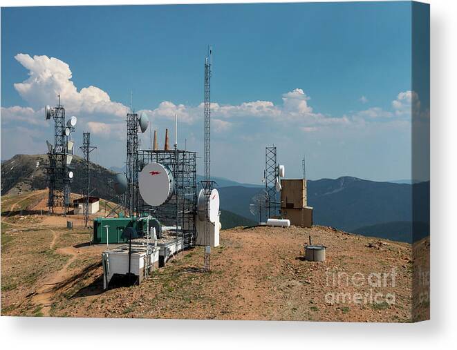 Communications Canvas Print featuring the photograph Communications Equipment On Monarch Mountain #1 by Jim West/science Photo Library