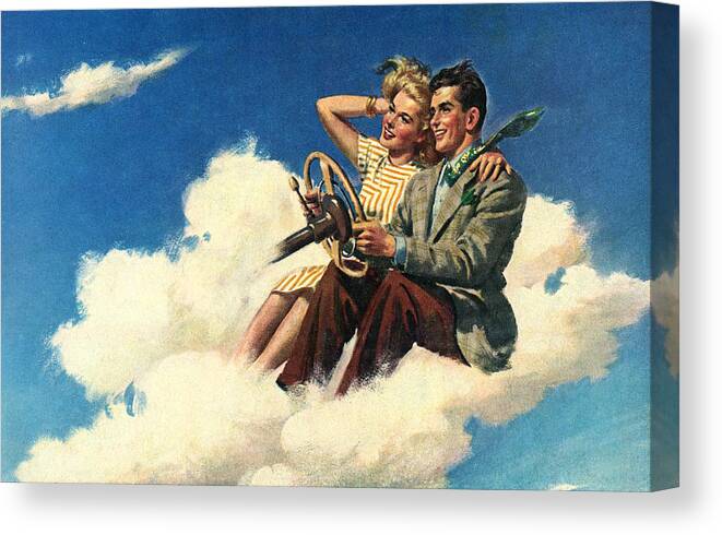 People Canvas Print featuring the photograph Couple Driving In Clouds #1 by Graphicaartis