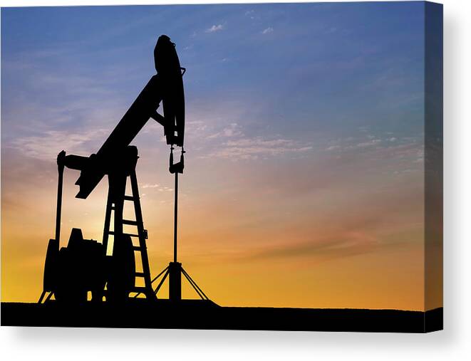 Dawn Canvas Print featuring the photograph Dawn Over Petroleum Pumps In The Desert #1 by Grafissimo