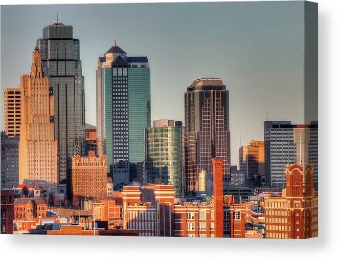 Downtown District Canvas Print featuring the photograph Downtown Kansas City #1 by Eric Bowers Photo