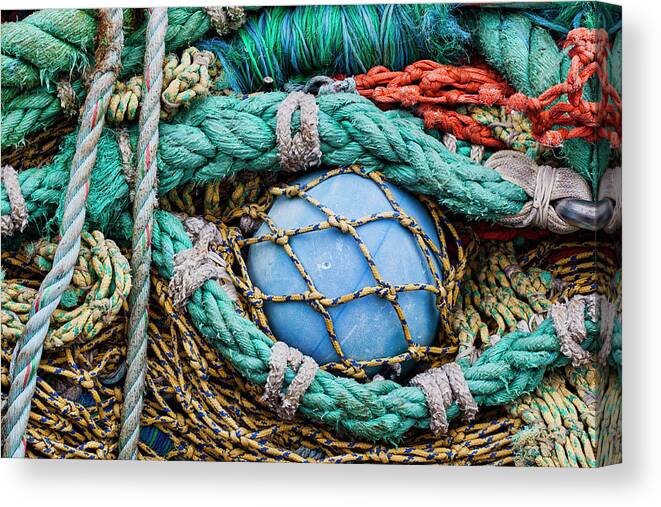 Art Of Fishing Canvas Print featuring the photograph Fishing Nets and Blue Float 7904 #2 by Carol Leigh