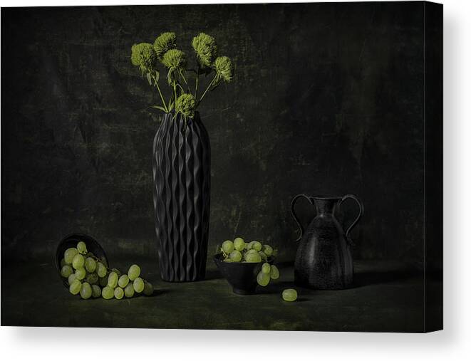 Green Canvas Print featuring the photograph Green Grapes #1 by Lydia Jacobs