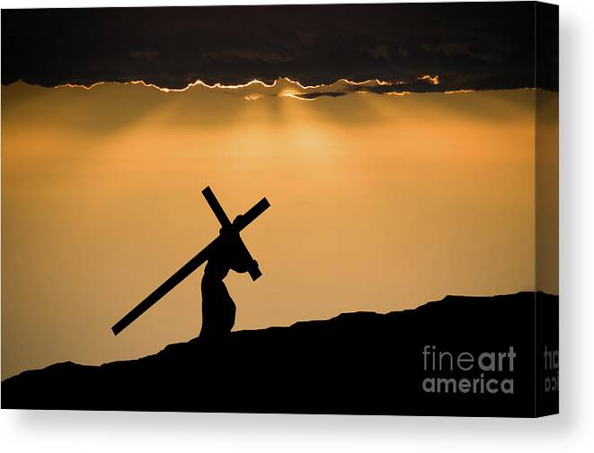 Outdoors Canvas Print featuring the photograph Jesus Christ Carrying The Cross #1 by Wwing
