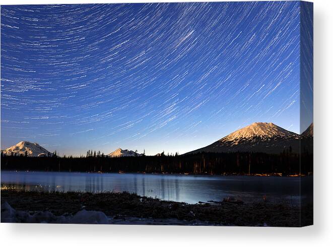 Stars Canvas Print featuring the photograph Lava Lake Star Trails #1 by Cat Connor