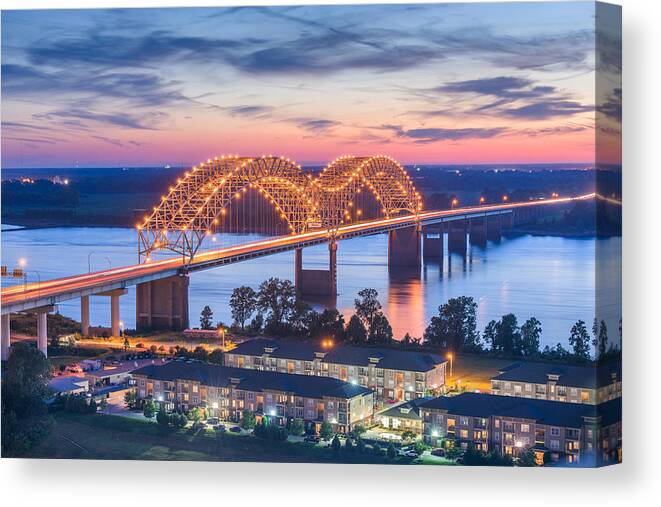 Landscape Canvas Print featuring the photograph Memphis, Tennessee, Usa At Hernando De #1 by Sean Pavone