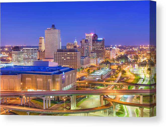 Landscape Canvas Print featuring the photograph Memphis, Tennessee, Usa Downtown City #1 by Sean Pavone