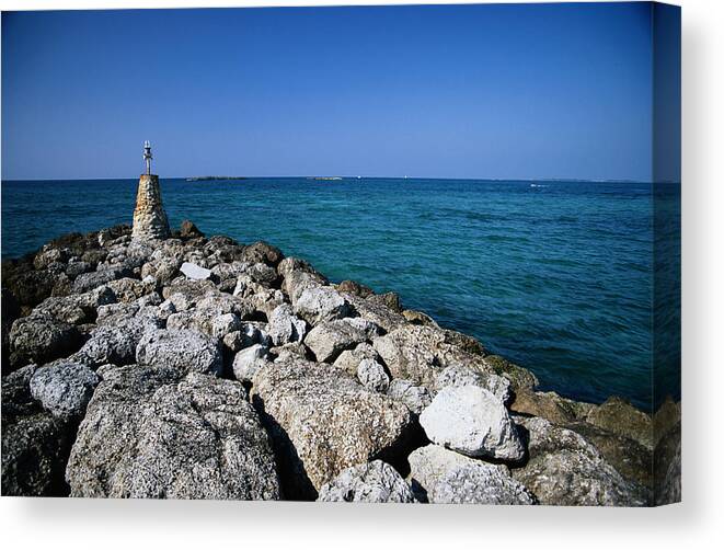 Outdoors Canvas Print featuring the photograph Nassau Jetty With Beacon #1 by Hisham Ibrahim