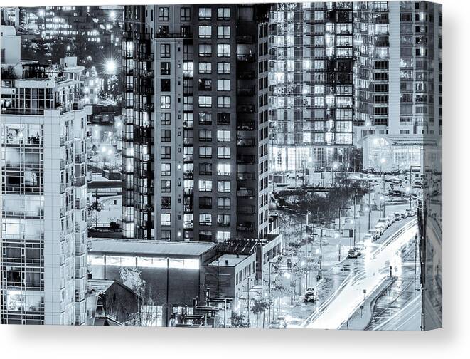 Architecture Canvas Print featuring the photograph Nighttime Urban Sprawl Vancouver by Neptune - Amyn Nasser Photographer