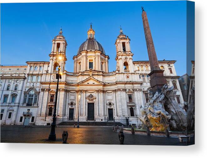 Landscape Canvas Print featuring the photograph Piazza Navona At The Obelisk #1 by Sean Pavone