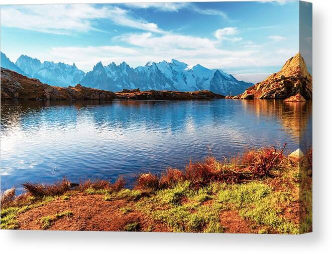 Landscape Canvas Print featuring the photograph Picturesque View Of Chesery Lake Lac De #1 by Ivan Kmit