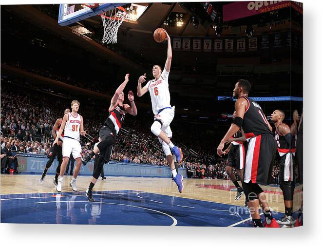 Nba Pro Basketball Canvas Print featuring the photograph Portland Trail Blazers V New York Knicks by Nathaniel S. Butler