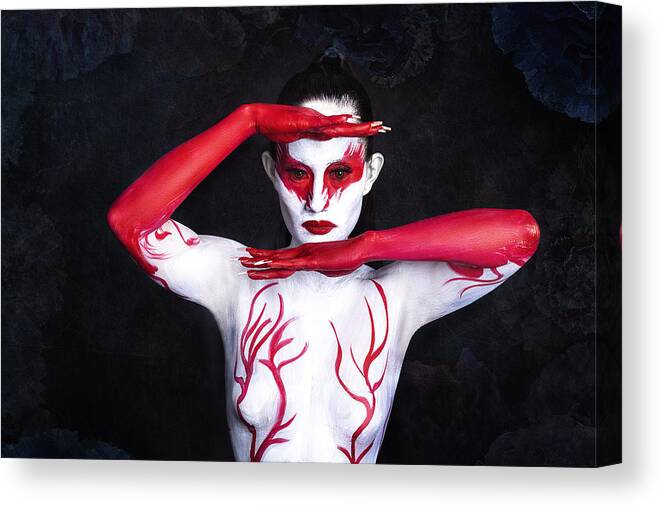 Emotion Canvas Print featuring the photograph Red Swan Body Paint #1 by Srikanth Gumma