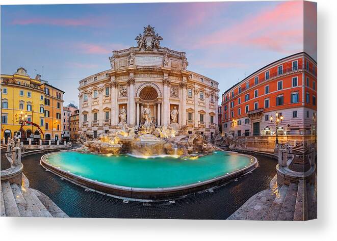 Cityscape Canvas Print featuring the photograph Rome, Italy At Trevi Fountain #1 by Sean Pavone