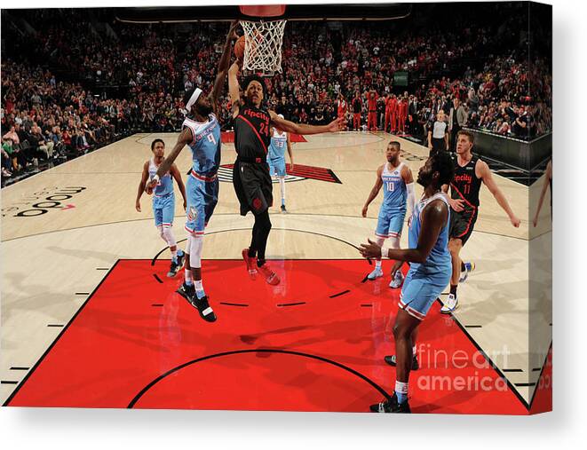 Anfernee Simons Canvas Print featuring the photograph Sacramento Kings V Portland Trail by Cameron Browne