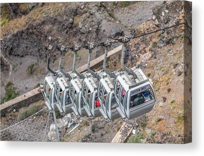 Sea Canvas Print featuring the photograph Santorini Cable Car, Transporting #1 by Levente Bodo