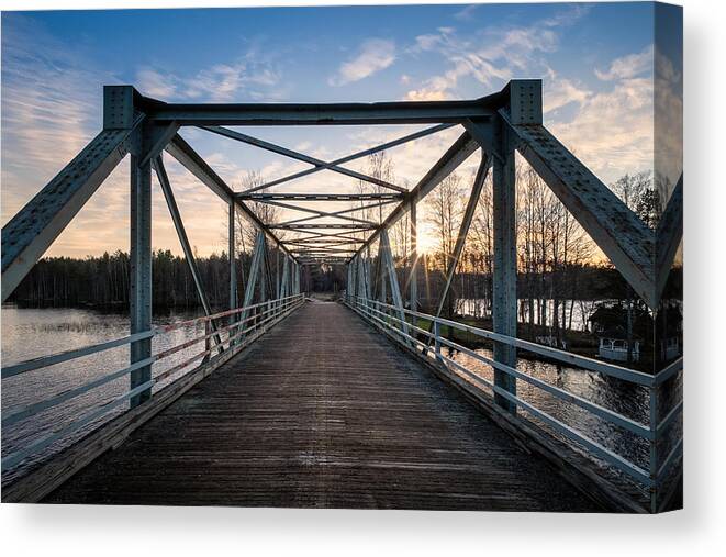 Landscape Canvas Print featuring the photograph Scenic Landscape With Old Metal Bridge #1 by Jani Riekkinen