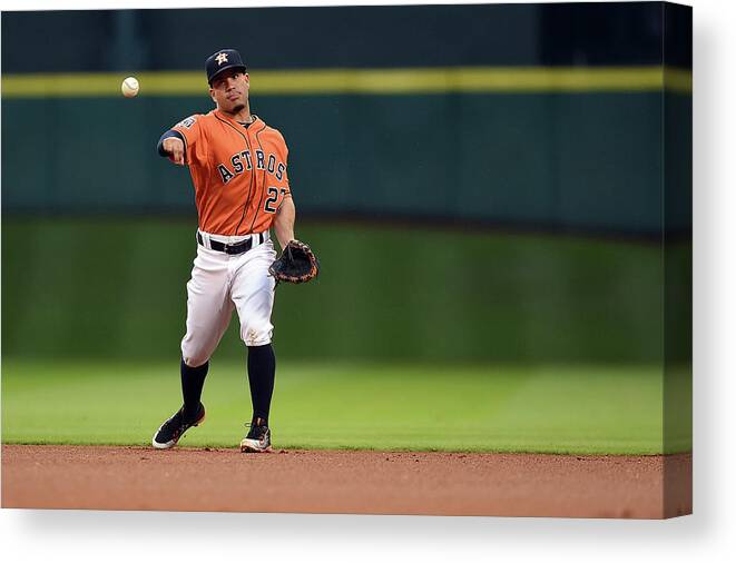 People Canvas Print featuring the photograph Seattle Mariners V Houston Astros by Stacy Revere