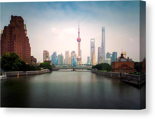 Landscape Canvas Print featuring the photograph Shanghai Lujiazui Finance And Business #1 by Prasit Rodphan
