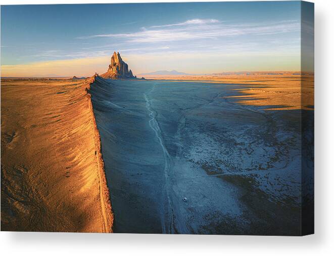 Shiprock Mountain And A Rv In The Sunset Light From Above, New