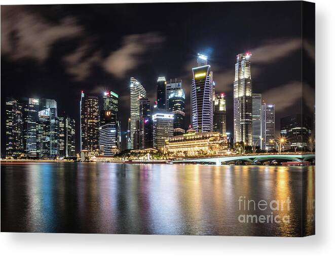 Business Finance And Industry Canvas Print featuring the photograph Singapore by night #1 by Didier Marti
