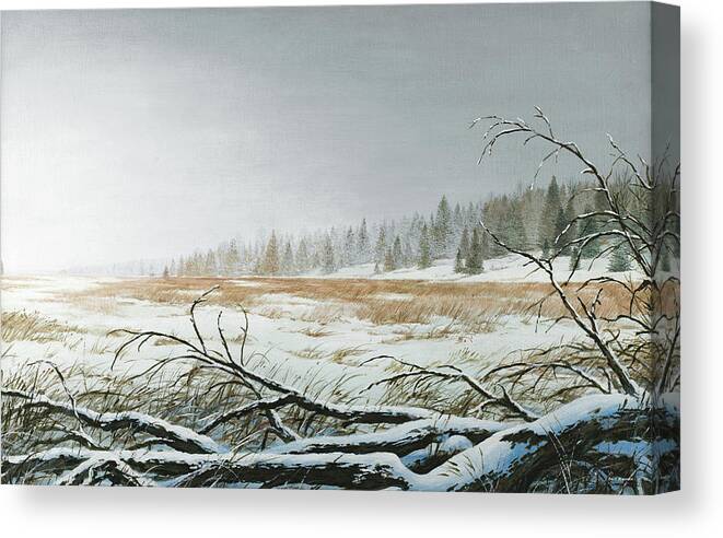 Snowy Canvas Print featuring the painting Snowy Morning #1 by Bruce Nawrocke