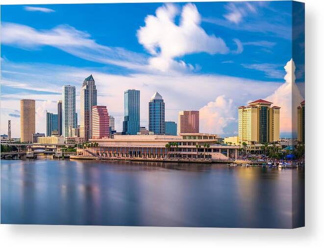 Cityscape Canvas Print featuring the photograph Tampa, Florida, Usa Downtown City #1 by Sean Pavone