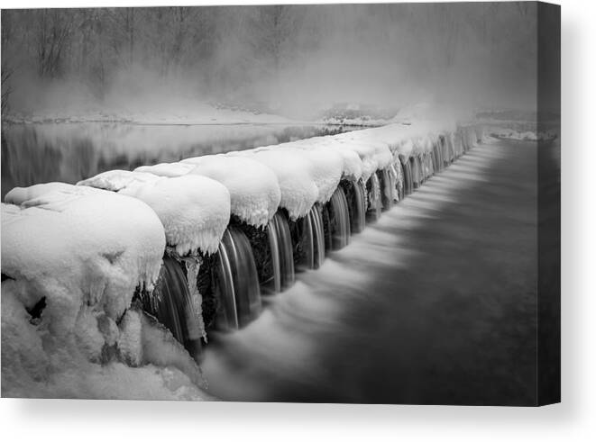 Fog Canvas Print featuring the photograph The Frozen Dam #1 by Irene Yu Wu