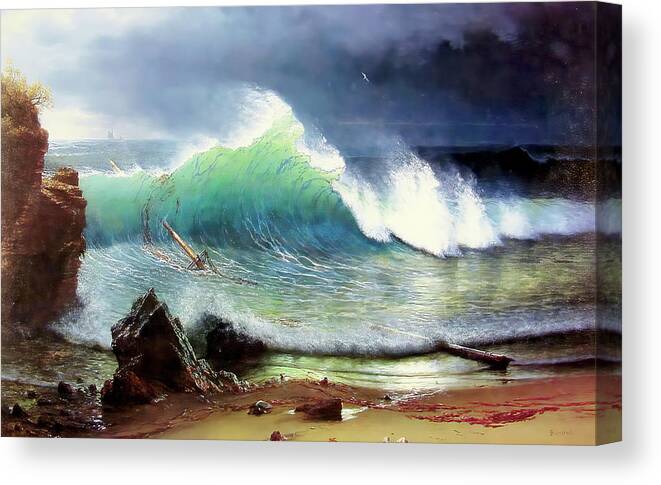 Albert Bierstadt Canvas Print featuring the photograph The Shore of the Turquoise Sea #1 by Albert Bierstadt