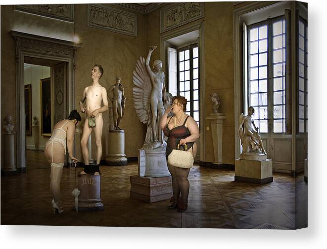 Humour Canvas Print featuring the photograph The Statue #1 by Christine Von Diepenbroek
