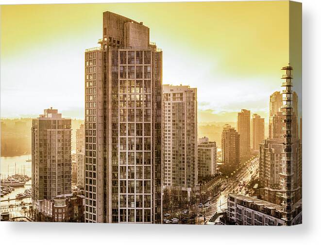 Architecture Canvas Print featuring the photograph Downtown Yaletown Twilight Thunder Storm - Vancouver British Columbia Canada Summer by Neptune - Amyn Nasser Photographer