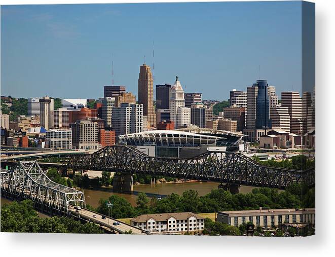 Clear Sky Canvas Print featuring the photograph Usa, Ohio, Cincinnati, Cityscape And #1 by Adam Jones