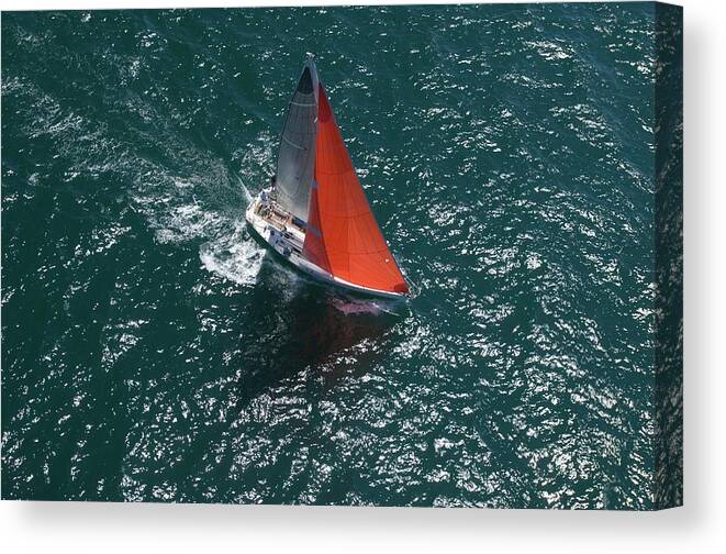 Wake Canvas Print featuring the photograph Yacht Competes In Team Sailing Event #1 by Moodboard