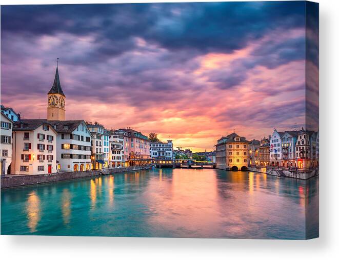 Cityscape Canvas Print featuring the photograph Zurich. Cityscape Image Of Zurich #1 by Rudi1976