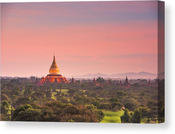 Landscape Canvas Print featuring the photograph Bagan, Myanmar Ancient Temple Ruins #10 by Sean Pavone