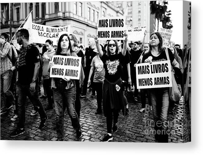 Protest Canvas Print featuring the photograph Protest Against Bolsonaro #10 by Joao Franz
