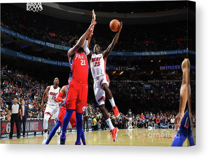 Nba Pro Basketball Canvas Print featuring the photograph Miami Heat V Philadelphia 76ers by Jesse D. Garrabrant