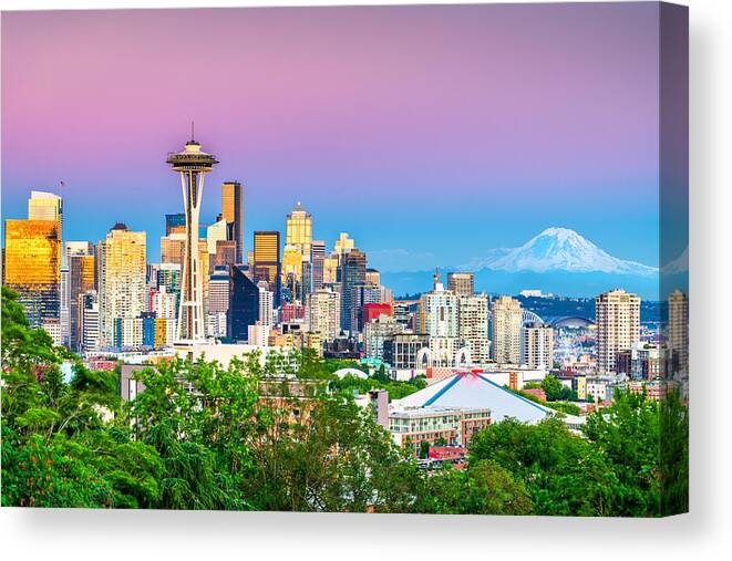 Landscape Canvas Print featuring the photograph Seattle, Washington, Usa Downtown #14 by Sean Pavone