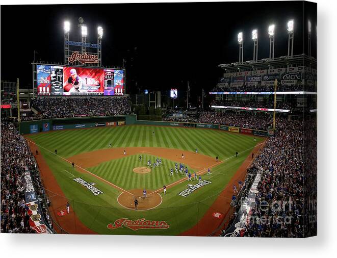 American League Baseball Canvas Print featuring the photograph World Series - Chicago Cubs V Cleveland by Ezra Shaw