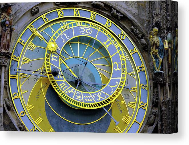 Ancient Canvas Print featuring the photograph Astronomical clock in Prague #16 by Vivida Photo PC