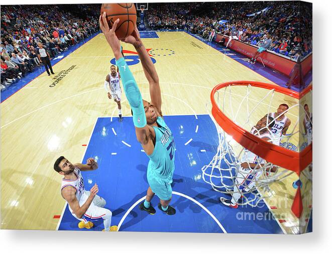 Nba Pro Basketball Canvas Print featuring the photograph Charlotte Hornets V Philadelphia 76ers by Jesse D. Garrabrant